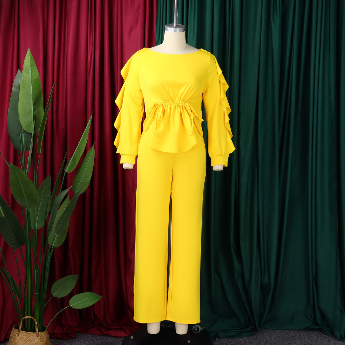 Women’s Ruffle Peplum Top & Wide Leg Pants Set