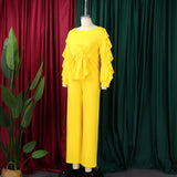 Women’s Ruffle Peplum Top & Wide Leg Pants Set