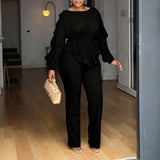 Women’s Ruffle Peplum Top & Wide Leg Pants Set