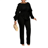 Women’s Ruffle Peplum Top & Wide Leg Pants Set