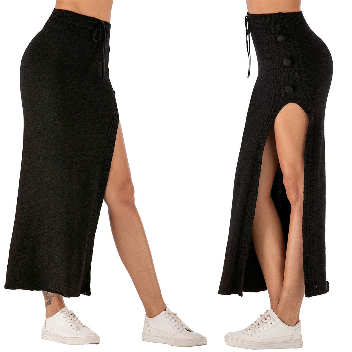 Women’s Knit Drawstring Flared Maxi Skirt