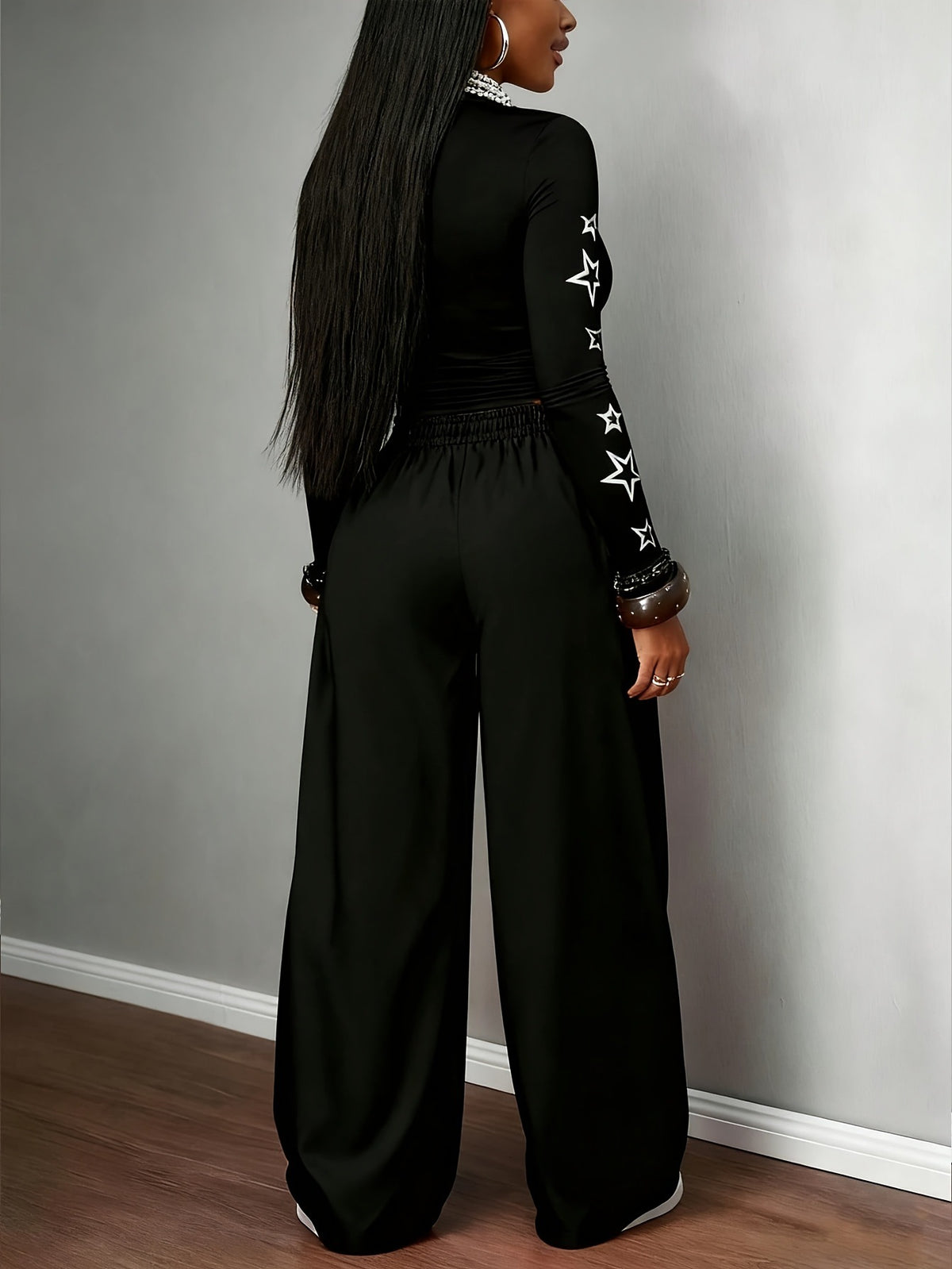 Women’s Graphic Crop Top & Wide Leg Pants Set