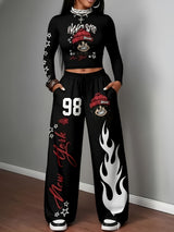 Women’s Graphic Crop Top & Wide Leg Pants Set