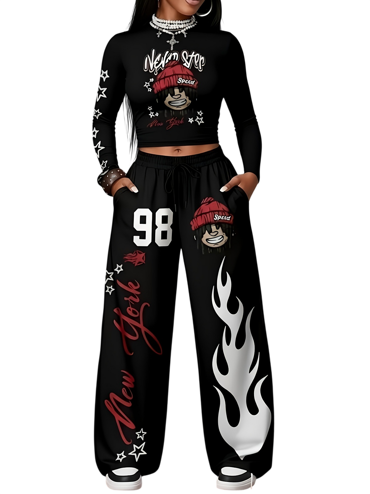 Women’s Graphic Crop Top & Wide Leg Pants Set