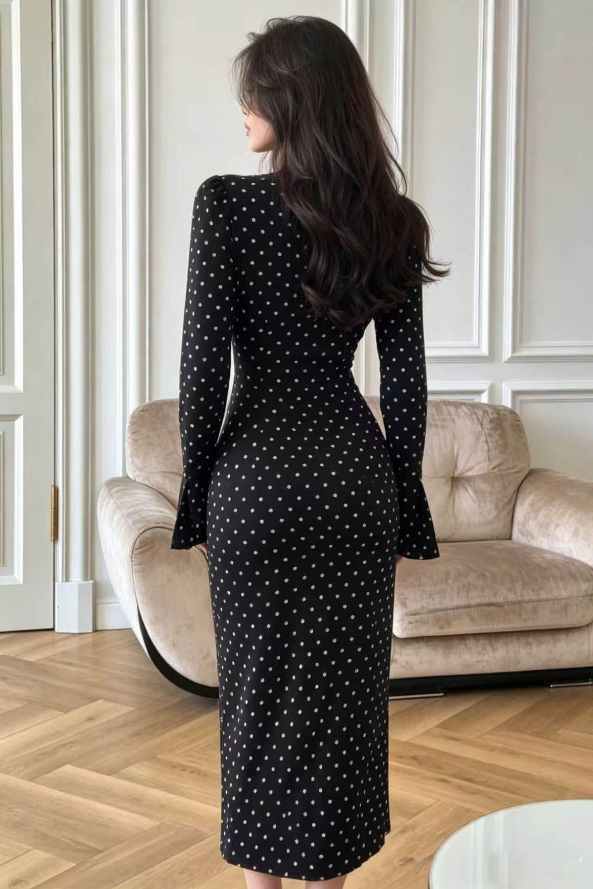 Women’s Polka Dot Lace Trim Wrap Midi Dress