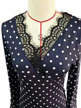 Women’s Polka Dot Lace Trim Wrap Midi Dress