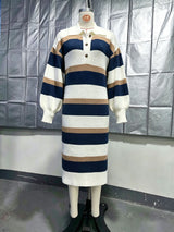 Women’s Striped Collared Knit Midi Dress