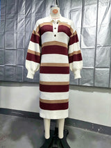 Women’s Striped Collared Knit Midi Dress
