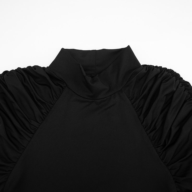 Women’s Ruched High Neck Balloon Sleeve Mini Dress