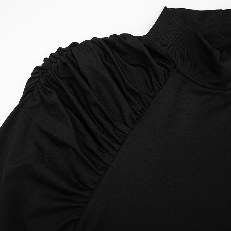 Women’s Ruched High Neck Balloon Sleeve Mini Dress