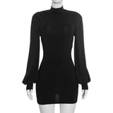 Women’s Ruched High Neck Balloon Sleeve Mini Dress
