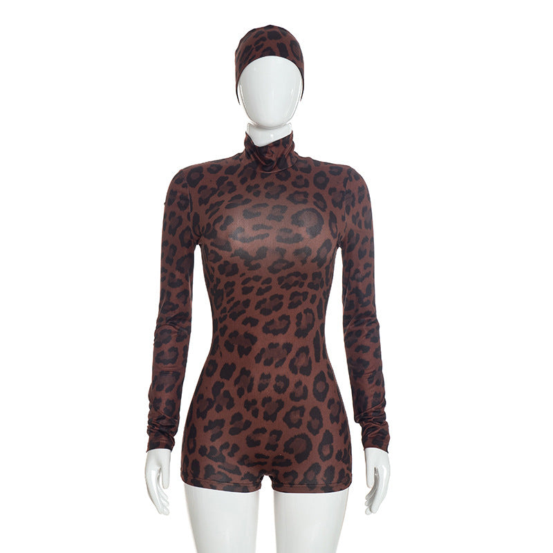 Women’s Leopard Print Long Sleeve Romper