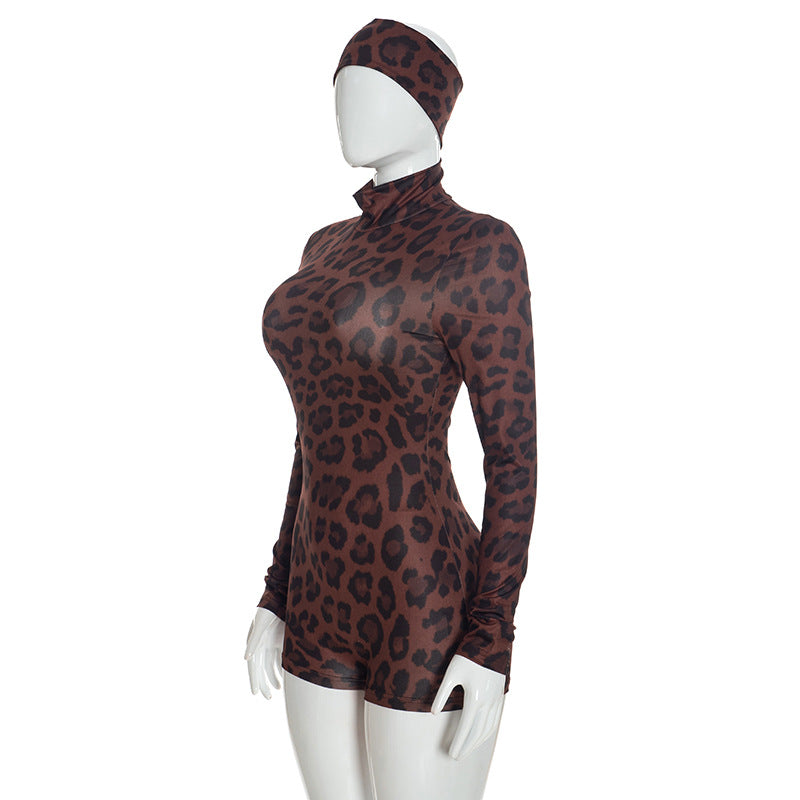 Women’s Leopard Print Long Sleeve Romper