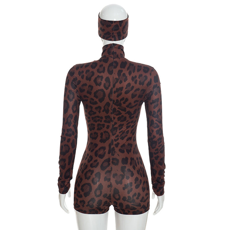 Women’s Leopard Print Long Sleeve Romper