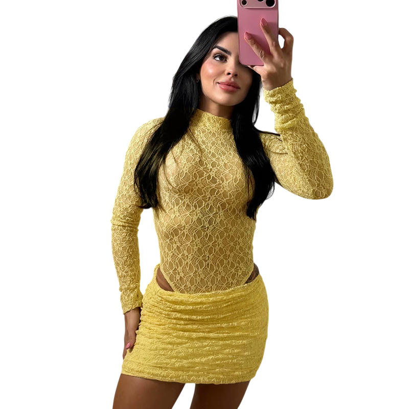 Women’s Lace Long Sleeve Top & Skirt Set