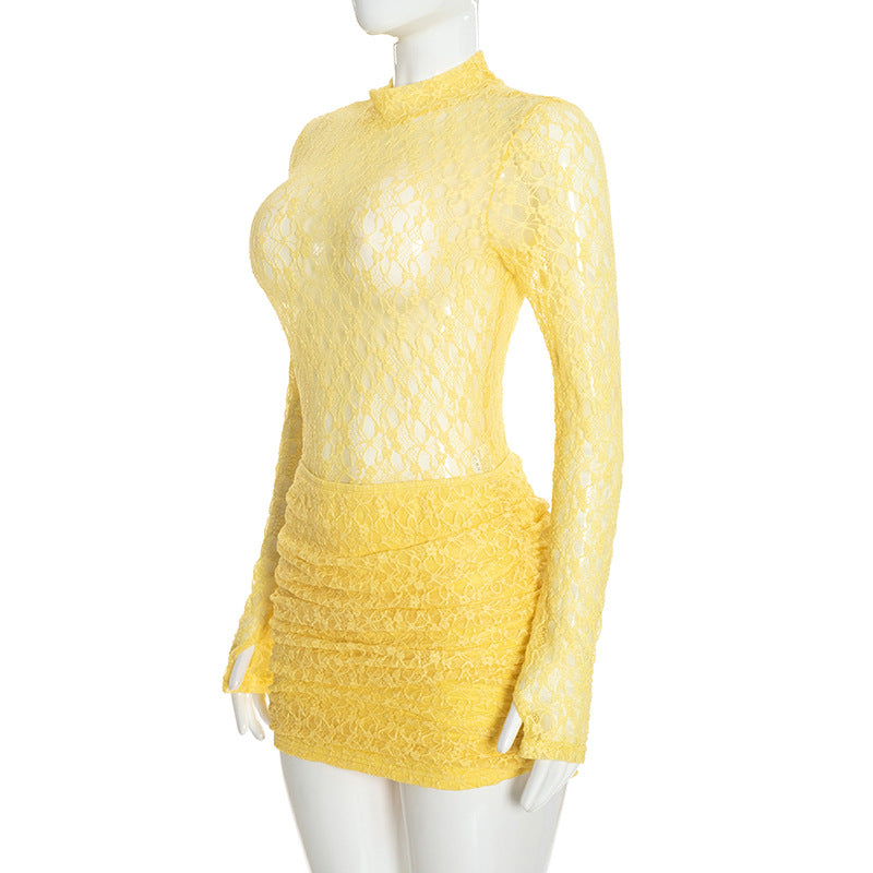 Women’s Lace Long Sleeve Top & Skirt Set