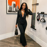 Women’s Ruched Cowl Neck Flared Jumpsuit