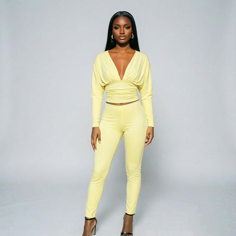 Women’s Ruched V-Neck Top & Leggings Set