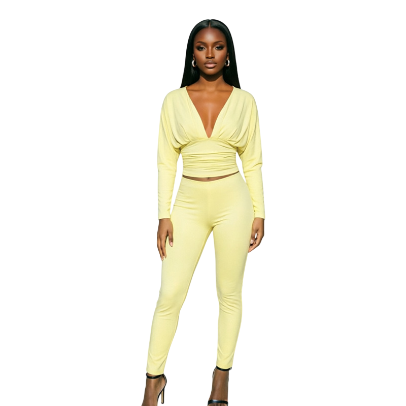 Women’s Ruched V-Neck Top & Leggings Set