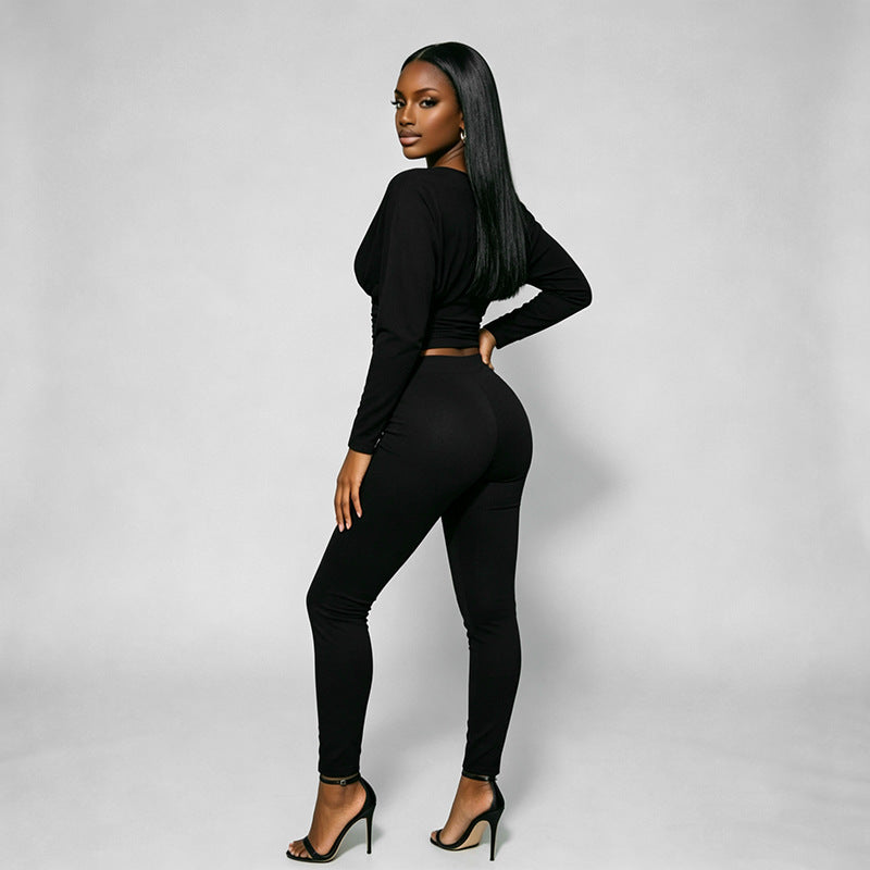Women’s Ruched V-Neck Top & Leggings Set