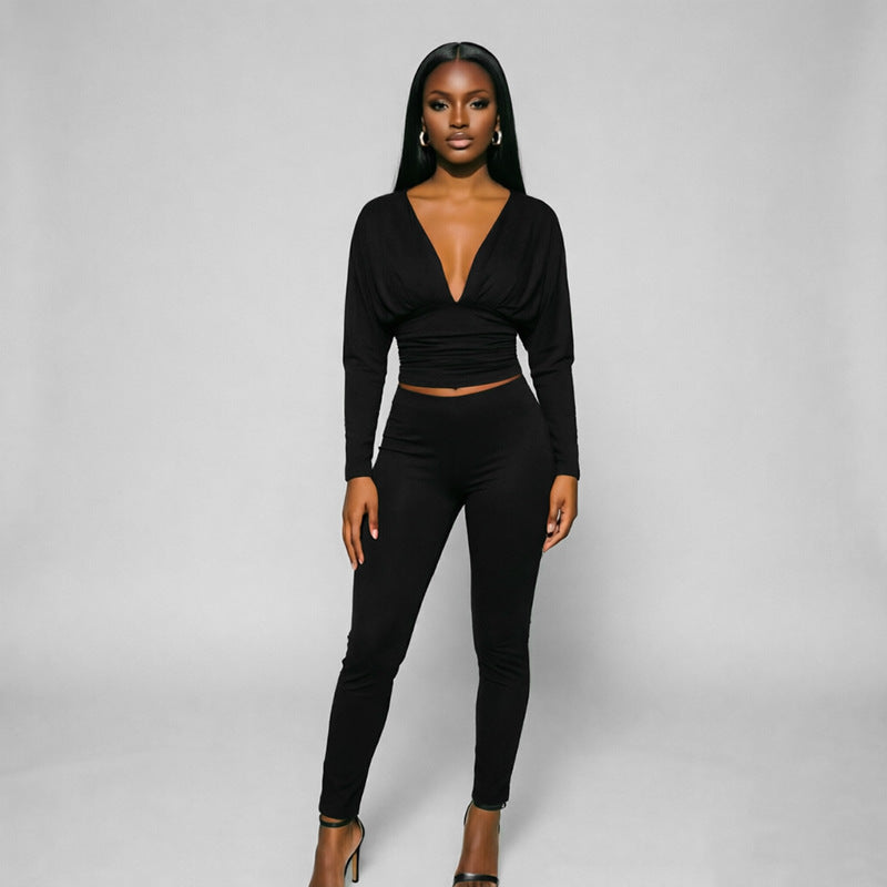 Women’s Ruched V-Neck Top & Leggings Set