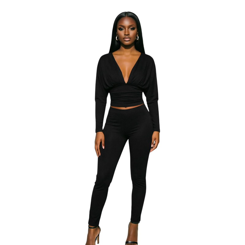 Women’s Ruched V-Neck Top & Leggings Set
