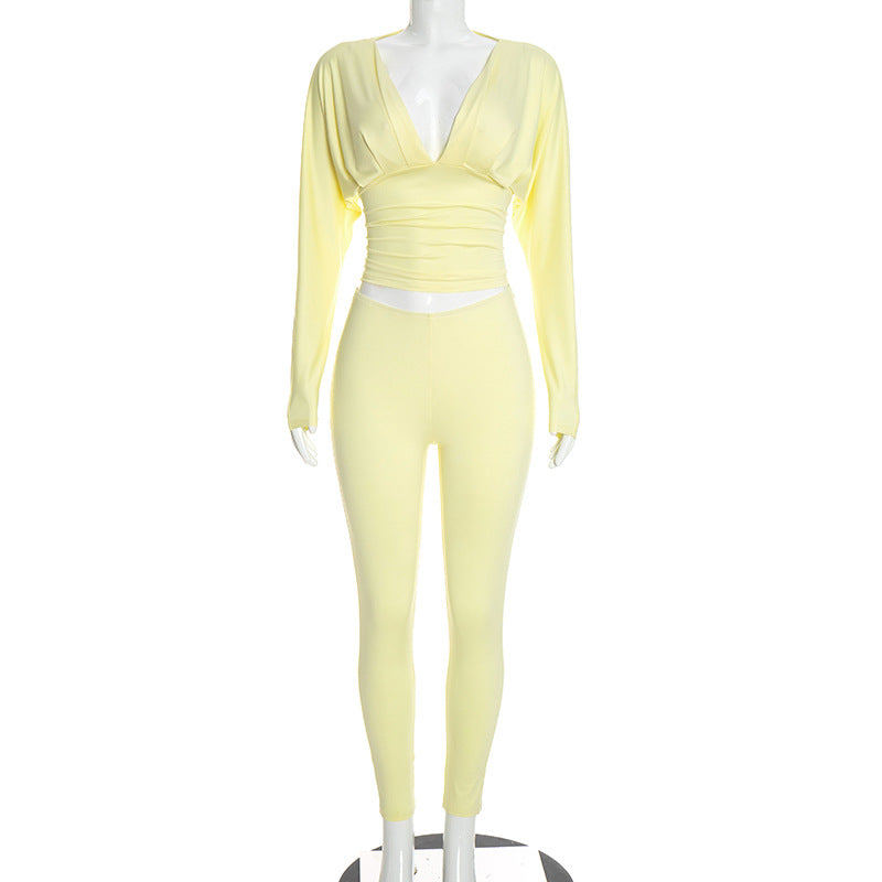 Women’s Ruched V-Neck Top & Leggings Set