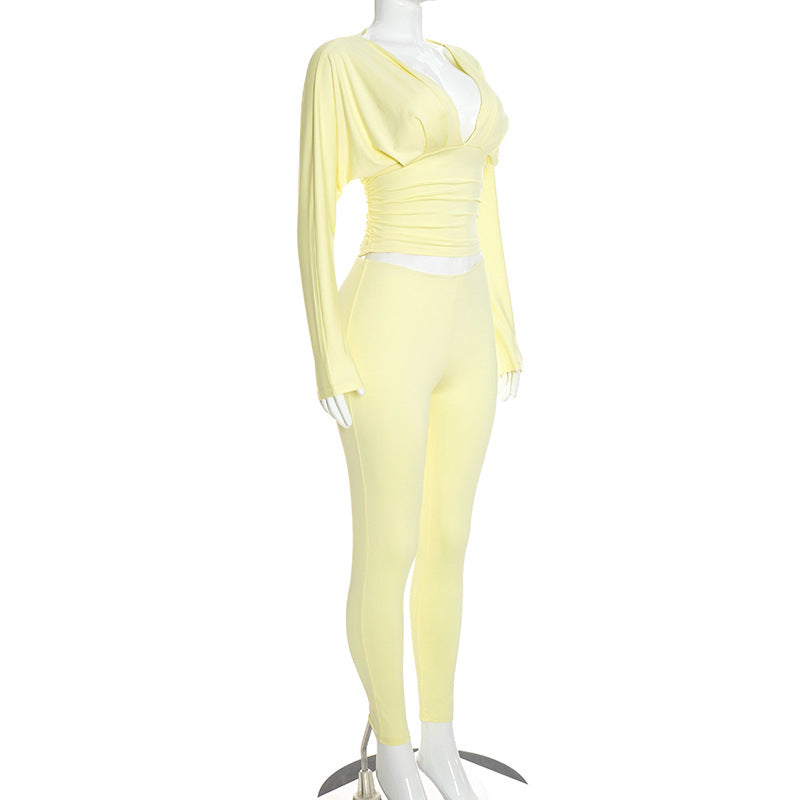 Women’s Ruched V-Neck Top & Leggings Set