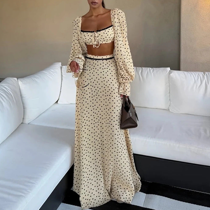 Women’s Polka Dot Crop Top & Maxi Skirt Set