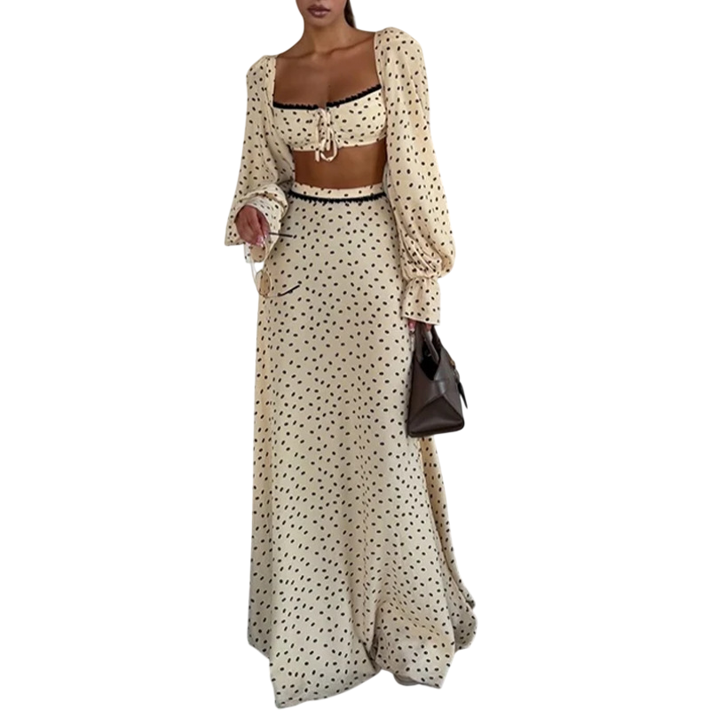 Women’s Polka Dot Crop Top & Maxi Skirt Set