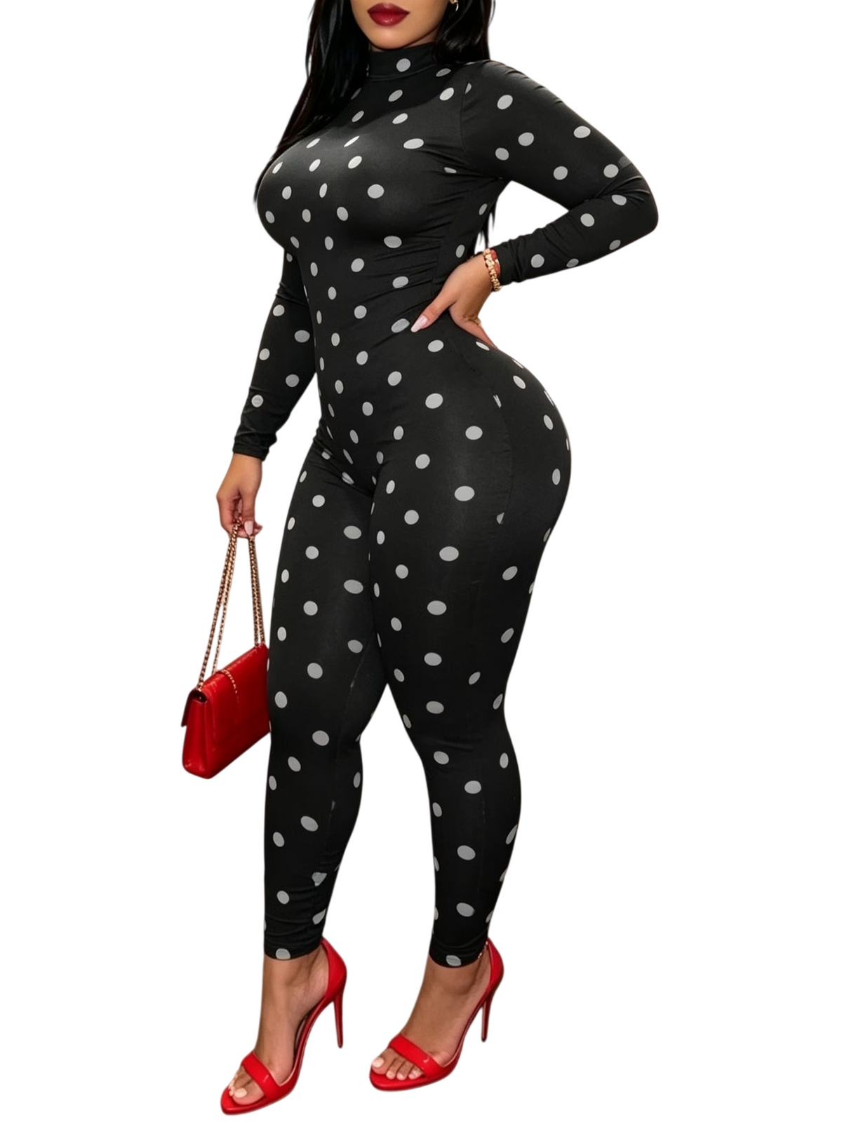 Women’s Polka Dot High Neck Jumpsuit