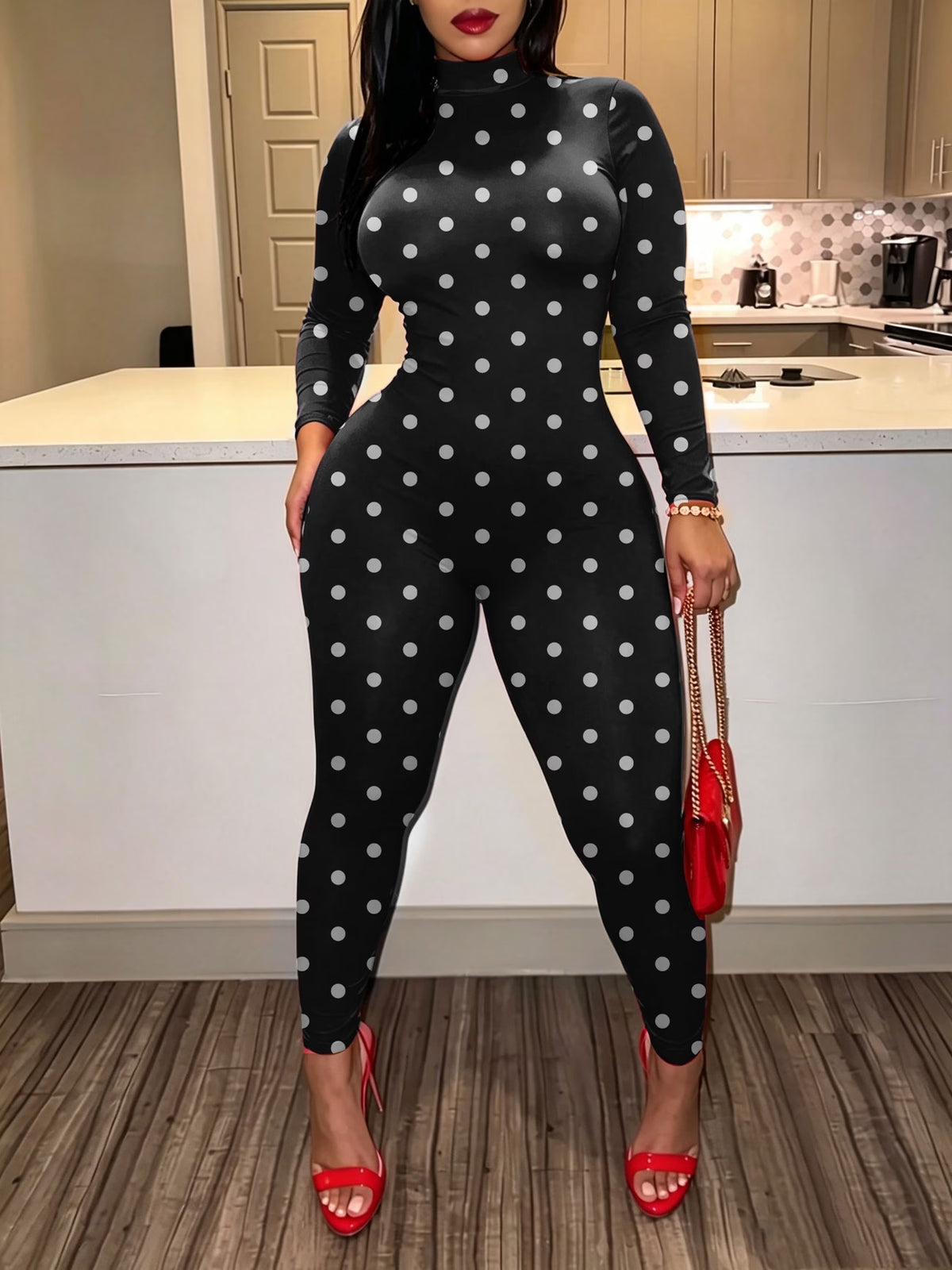 Women’s Polka Dot High Neck Jumpsuit