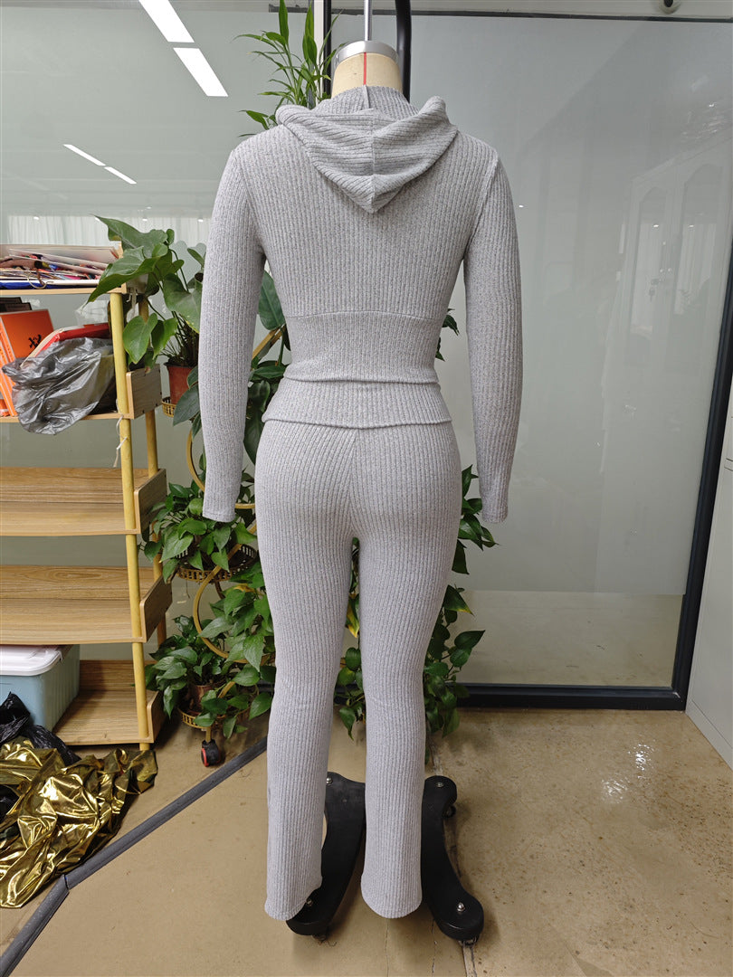 Women’s Ribbed Zip Top & Flare Pants Set