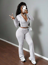 Women’s Ribbed Zip Top & Flare Pants Set