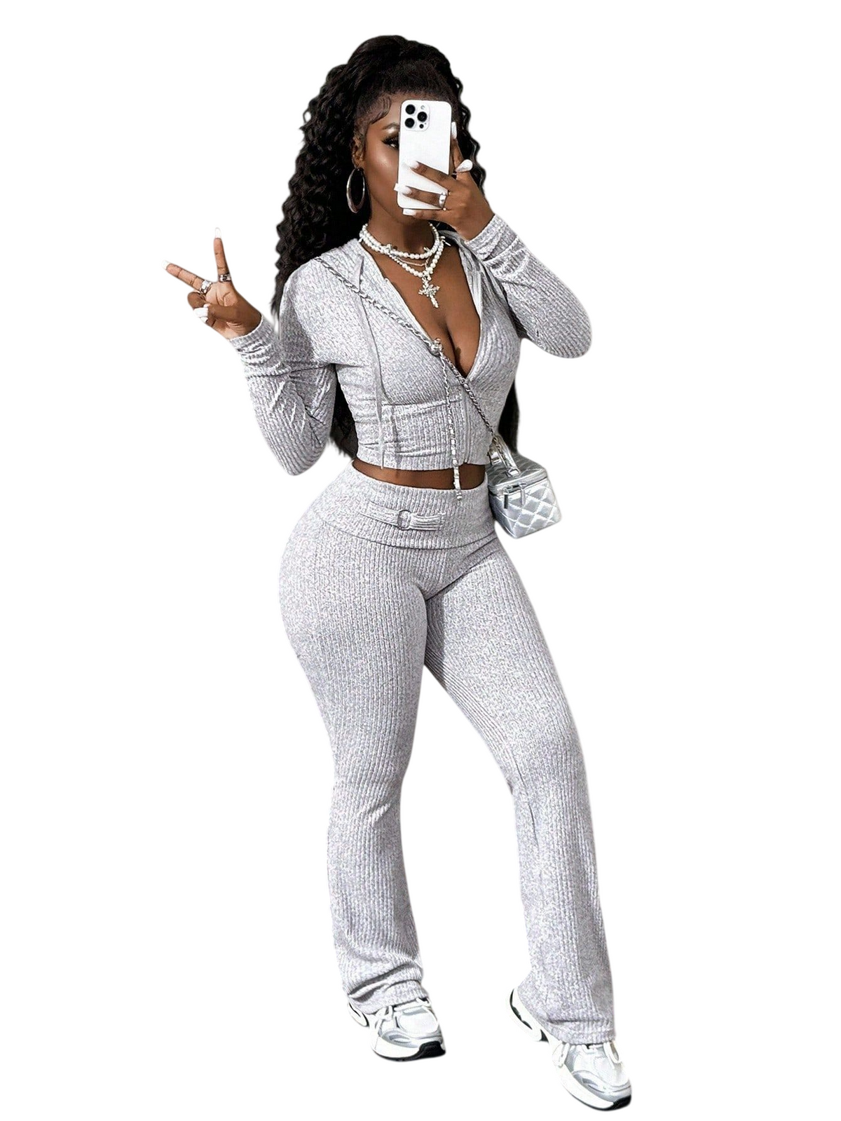 Women’s Ribbed Zip Top & Flare Pants Set