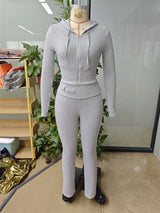 Women’s Ribbed Zip Top & Flare Pants Set