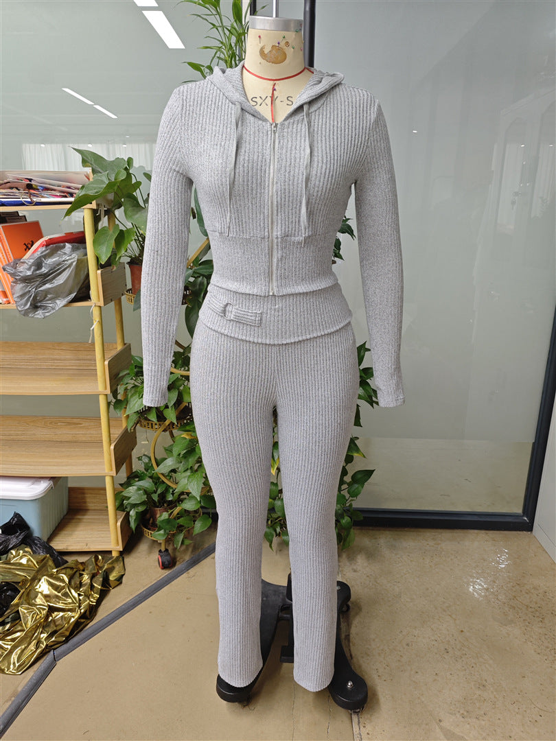 Women’s Ribbed Zip Top & Flare Pants Set
