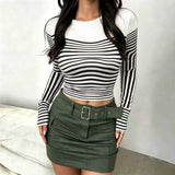 Women’s Striped Long Sleeve Crop Top