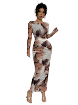 Women’s Abstract Print Ruched Midi Dress