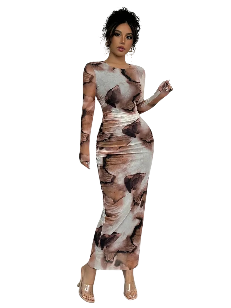 Women’s Abstract Print Ruched Midi Dress
