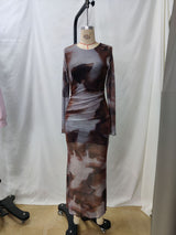 Women’s Abstract Print Ruched Midi Dress