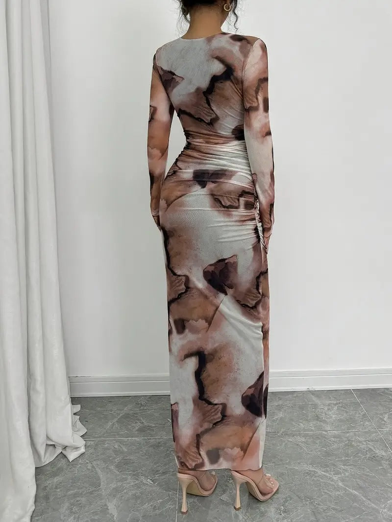 Women’s Abstract Print Ruched Midi Dress