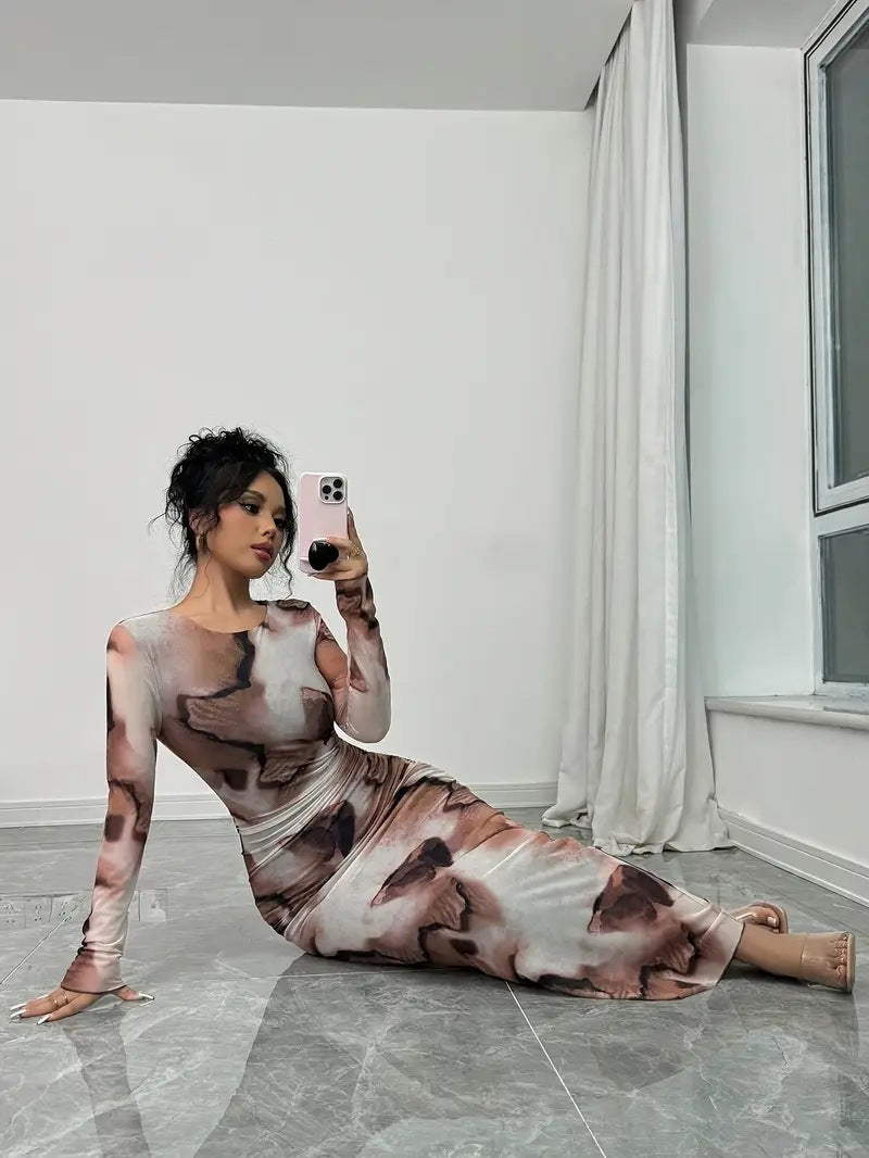 Women’s Abstract Print Ruched Midi Dress