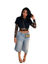 Women’s Lace Panel Short Sleeve Crop Top