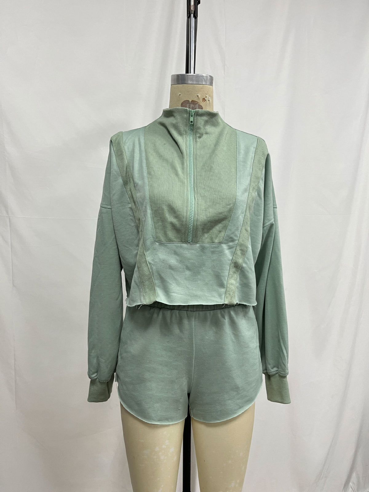 Women’s Zip Up Crop Top & Shorts Set
