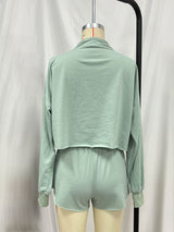 Women’s Zip Up Crop Top & Shorts Set