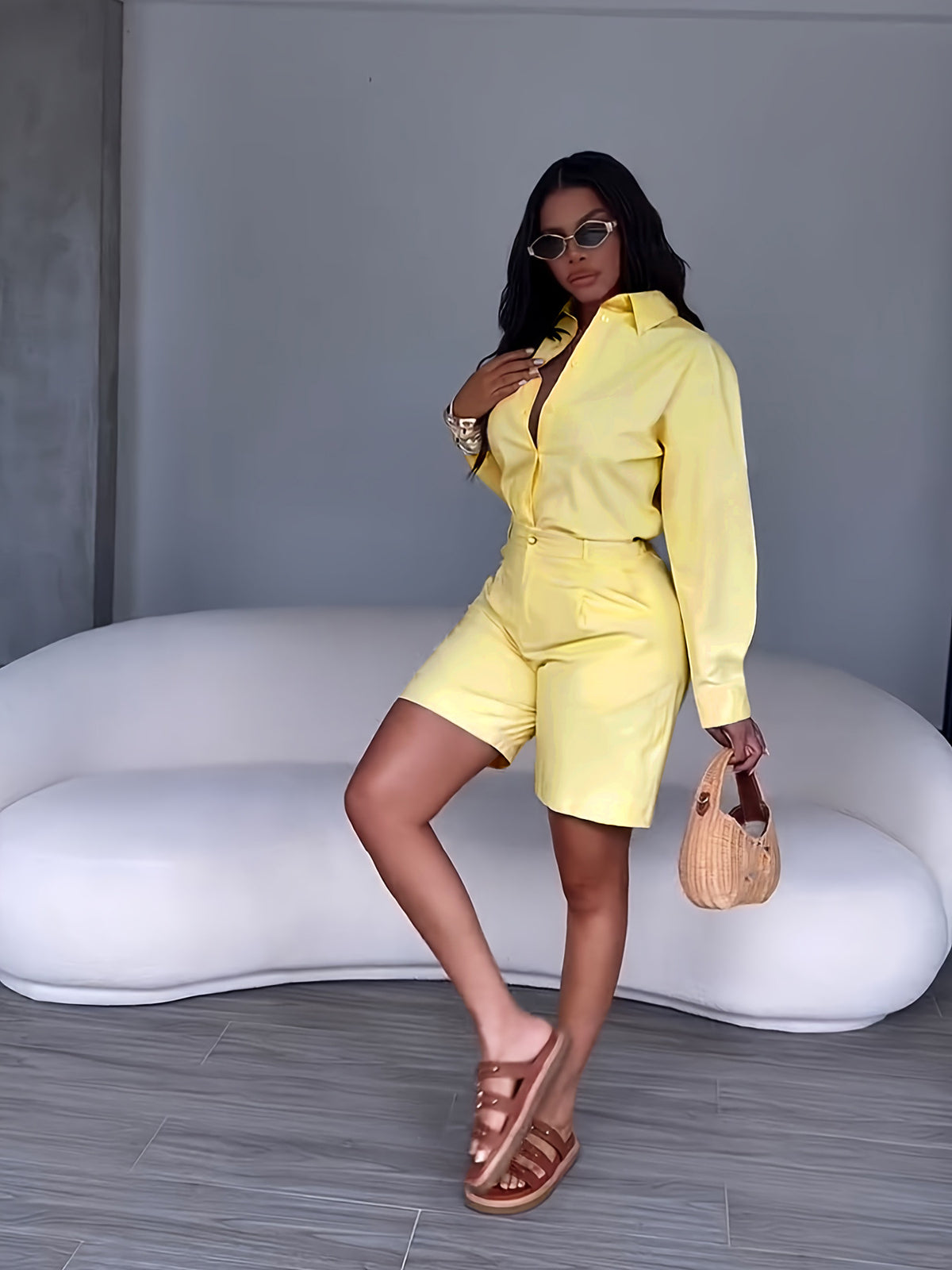Women’s Button Front Shirt & Shorts Set