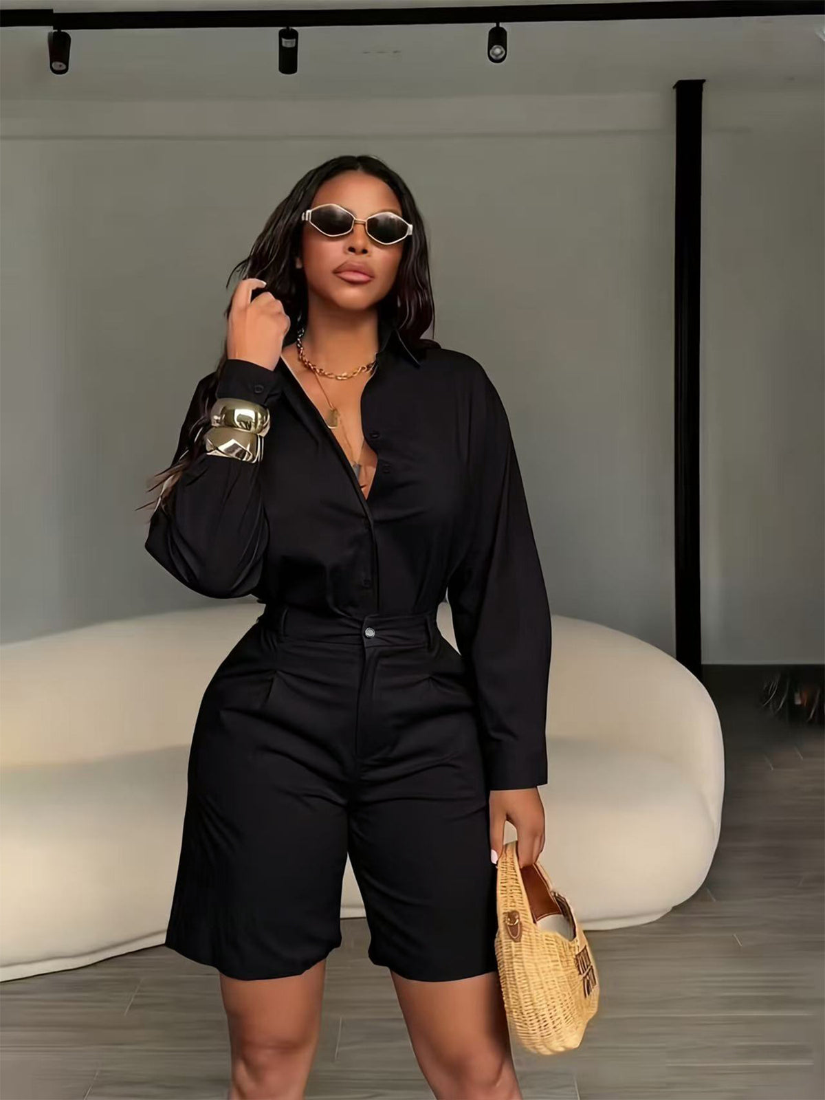 Women’s Button Front Shirt & Shorts Set