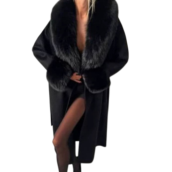 Women’s Faux Fur Collar Belted Wrap Jacket