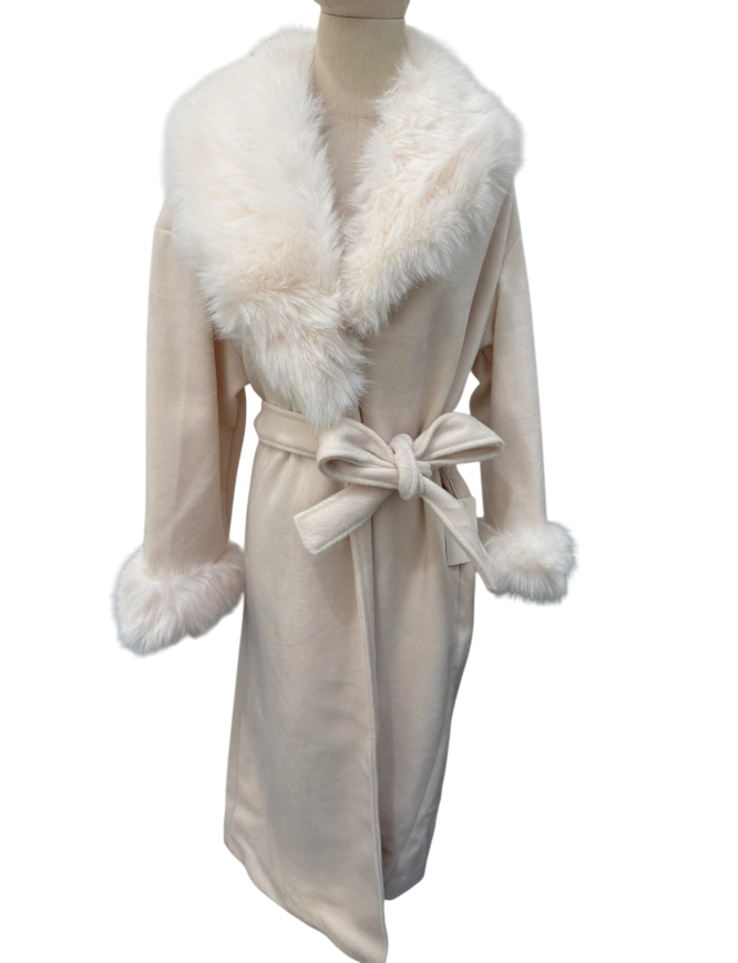 Women’s Faux Fur Collar Belted Wrap Jacket